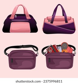 bags with beauty luggage or products stylish bags in purple color