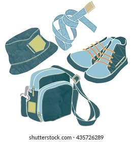 bags caps and shoes vector isolated template illustration