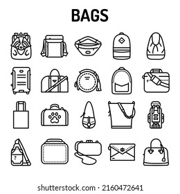 Bags color line icons set. Signs for web page, mobile app, button. Editable stroke.
