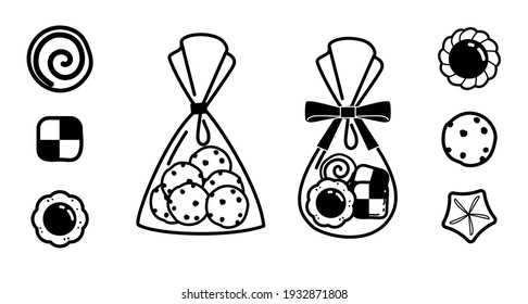Bags of cookies and monochrome