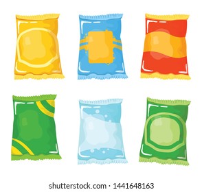 bags of crispy chips vector illustration set