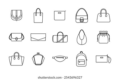 Bags design icon set vector editable stroke