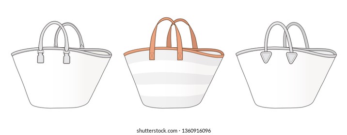 Bags With Different Handles For Bag Design Proposal, Shopping Tote Bags Vector Illustration Sketch Template