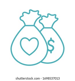 bags with heart as donation symbol line style icon design of Humanity help cooperation together unity support covid 19 theme Vector illustration