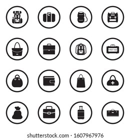 Bags Icons. Black Flat Design In Circle. Vector Illustration.