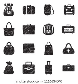 Bags Icons. Black Scribble Design. Vector Illustration.