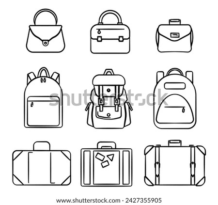 Bags icons. Luggage icon, women's bags, briefcases and backpacks. EPS 10.