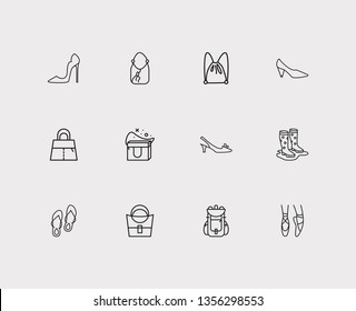 Bags icons set. Gumboots and bags icons with hobo, ballet shoes and stiletto. Set of departure for web app logo UI design.