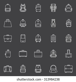 Bags icons set - vector collection of linear backpack, handbag symbols on dark background