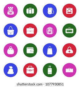 Bags Icons. White Flat Design In Circle. Vector Illustration. 