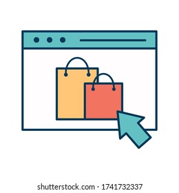 bags inside website line and fill style icon design of Shopping commerce and market theme Vector illustration