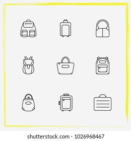 Bags line icon set backpack, satchel and purse