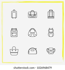 Bags line icon set backpack, suitcase and make-up bag