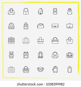Bags line icon set backpack, shopper bag and duffle bag