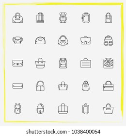 Bags line icon set backpack, handheld and clutch