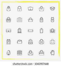 Bags line icon set backpack, clutch and tote