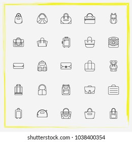 Bags line icon set briefcase, shoulder bag and satchel