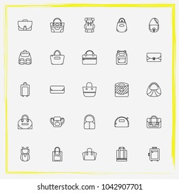 Bags line icon set briefcase, women bag and purse