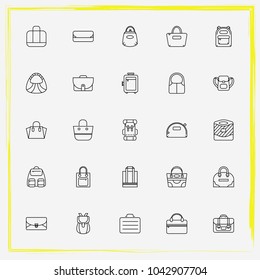 Bags line icon set briefcase, make-up bag and tote