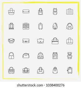 Bags line icon set clutch, travel bag and handheld