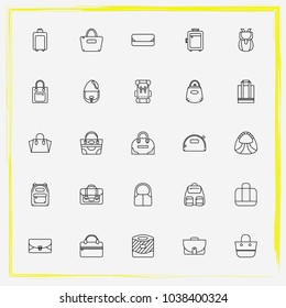 Bags line icon set clutch, shoulder bag and briefcase
