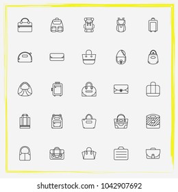 Bags line icon set clutch, suitcase and tote