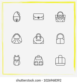 Bags line icon set duffle bag, crossbody and tote