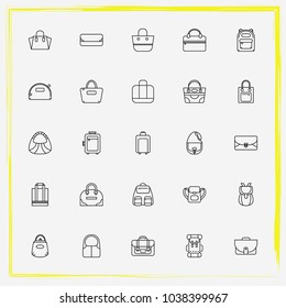 Bags line icon set duffle bag, travel bag and suitcase