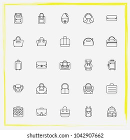 Bags line icon set duffle bag, women bag and crossbody