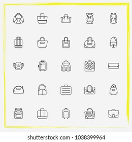 Bags line icon set handheld, satchel and backpack