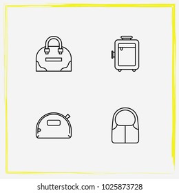 Bags line icon set make-up bag, suitcase and shoulder bag