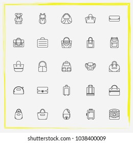 Bags line icon set make-up bag, tote and shoulder bag