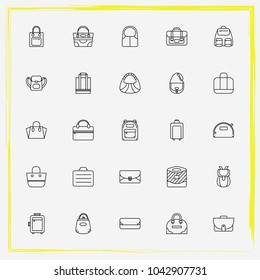 Bags line icon set make-up bag, satchel and backpack