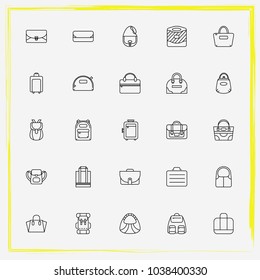Bags line icon set satchel, women bag and briefcase
