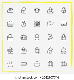 Bags line icon set satchel, travel bag and shopper bag