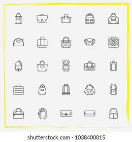 Bags line icon set sathel, briefcase and travel bag