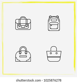 Bags line icon set shopper bag, tote and briefcase