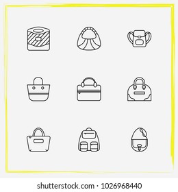 Bags line icon set shopper, shoulder bag and travel bag