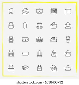 Bags line icon set shopper, clutch and suitcase