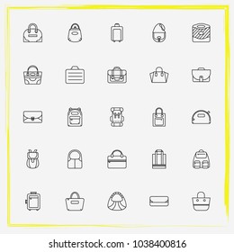 Bags line icon set shopper bag, satchel and backpack