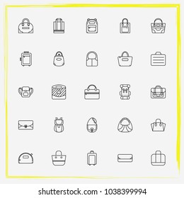 Bags line icon set shoulder bag, make-up bag and purse