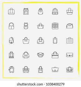 Bags line icon set shoulder bag, purse and travel bag