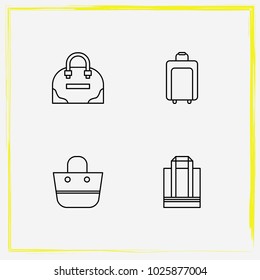 Bags line icon set suitcase, shopper bag and tote