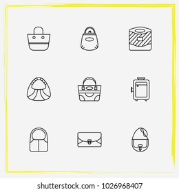 Bags line icon set suitcase, handheld and crossbody