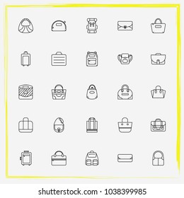Bags line icon set suitcase, make-up bag and shopper bag