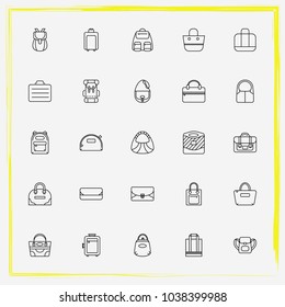 Bags line icon set suitcase, handheld and tote