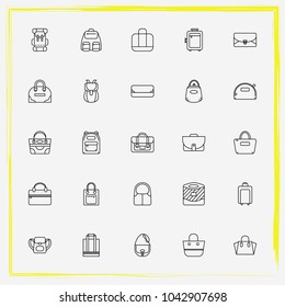 Bags line icon set suitcase, purse and clutch