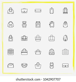 Bags line icon set suitcase, make-up bag and shopper
