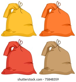 Bags from a linen fabric of different colours, set