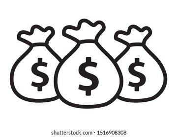 Bags of money or cash savings line art vector icon for financial apps and websites